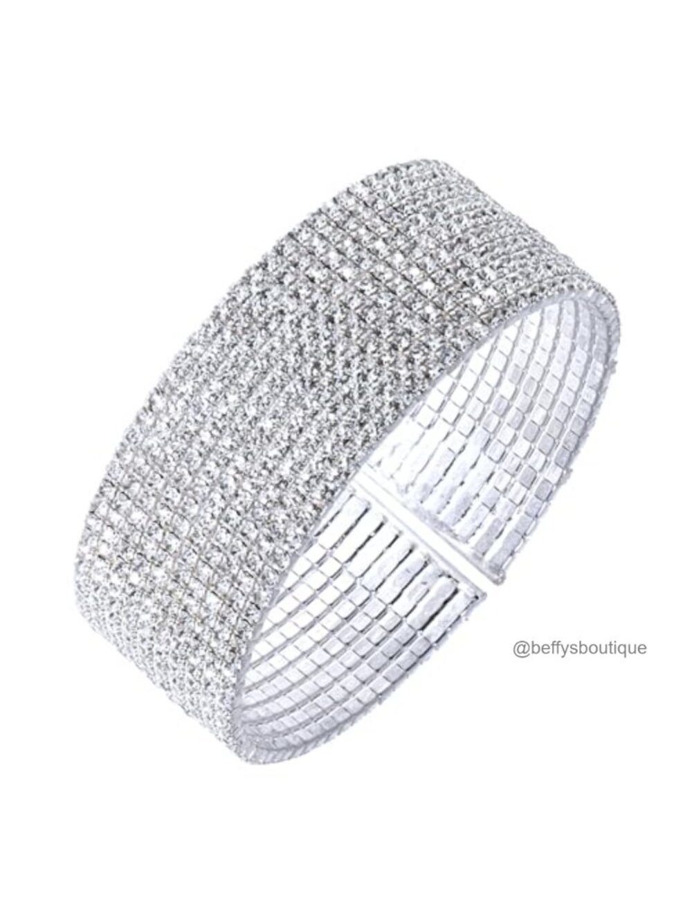 Silvertone Crystal Cuff Bracelet Round Clear Stone Special Occasion